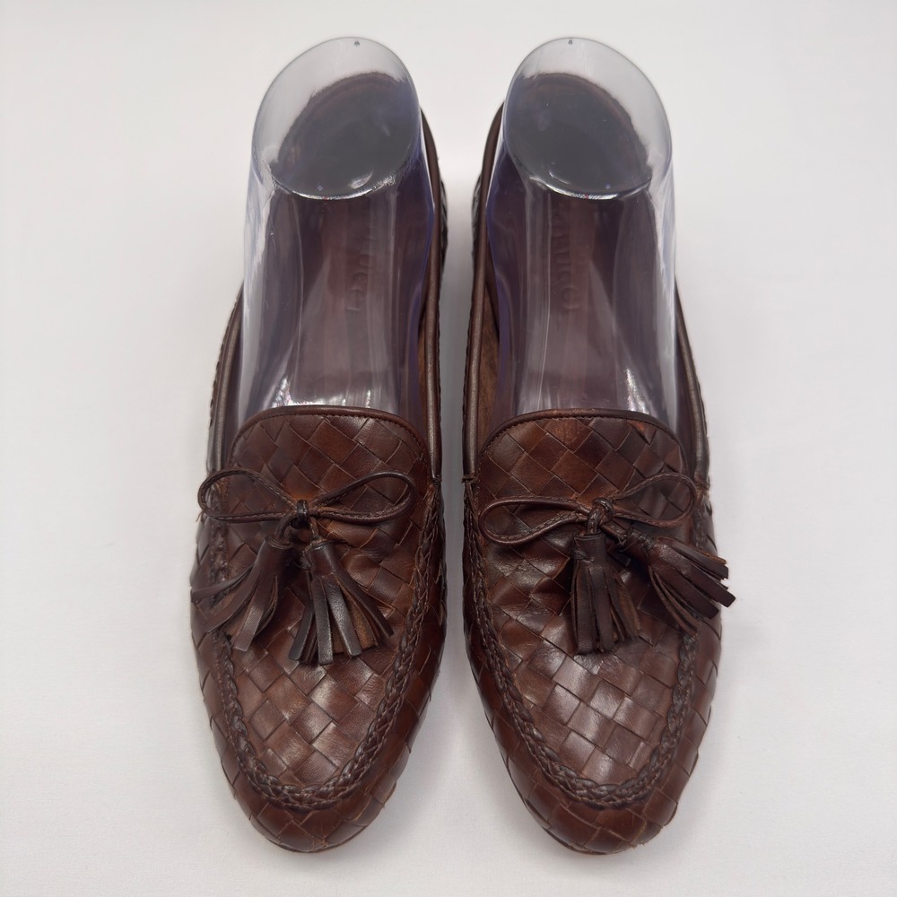 Sesto Meucci Brown Woven Leather Tassel Loafers Made in Italy Womens 8M